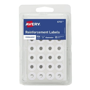 Avery Round Reinforcement Labels, White, 1/4", Permanent, 924 Reinforcements (06755)