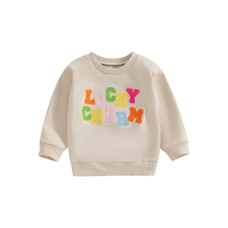 

Qtinghua Toddler Baby Girl Boy St. Patrick s Day Sweatshirt Letter Embroidered Long Sleeve Pullovers Tops Clothes Beige 2-3 Years
