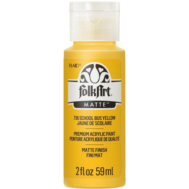 Folkart Matte Acrylic Craft Paint, 2 fl. oz., Schoolbus Yellow