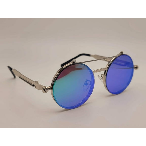 Steampunk Goggles Glasses Round Sunglasses Emo Retro Vintage Blue Pinkish