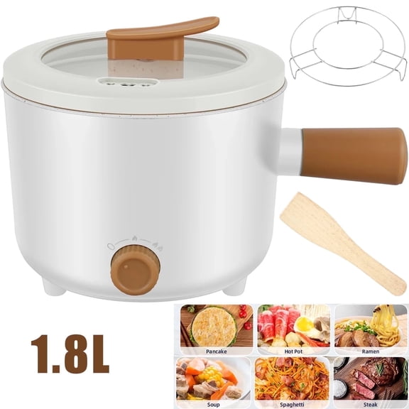 SAVALETOR 1.8L Electric Cooking Pot Non-Stick Electric Hot Pot with Steam Rack 2 Power Levels