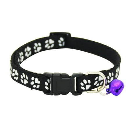 - Small Pet Dog Cat Safety Adjustable Paw Printed Puppy Necklace Collar With Bell
