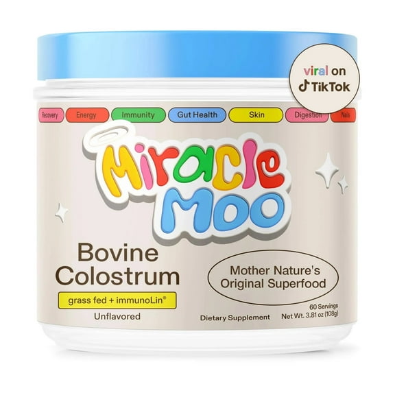 Miracle Moo Colostrum Supplement for Gut Health, Hair Growth, and Immune Support, Unflavored 60 Servings