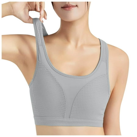 Zhaghmin Workout Tops for Women Built in Bra Breathable Sports Bras Gym Running Full Coverage Padded Cropped Tank Tops for Womens Comfort Grey Xl