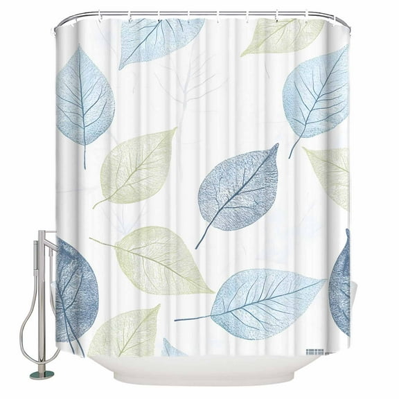 Small Stall Shower Curtain 36x72 Inch Narrow Half Size Sage Green Blue Leaves Bath Curtains Bathroom Decor Vintage Farmhouse Botanical Waterproof Fabric Shower Curtain Set with Hooks 36 Inch