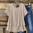 thumbnail image 4 of Hfnxid Womens Summer Tops Ruffle Tiered Short Sleeve Shirts Loose Fit Tunic Crew Neck Shirts Flowy Casual Beach Vacation Blouses Khaki XXL, 4 of 10