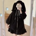 thumbnail image 6 of Women Cute Bunny Ear Hoodies Long Sleeve Fuzzy Fluffy Rabbit Tops Sweet Lovely Sweatshirt Hoodie Winter Coats Black, 6 of 9