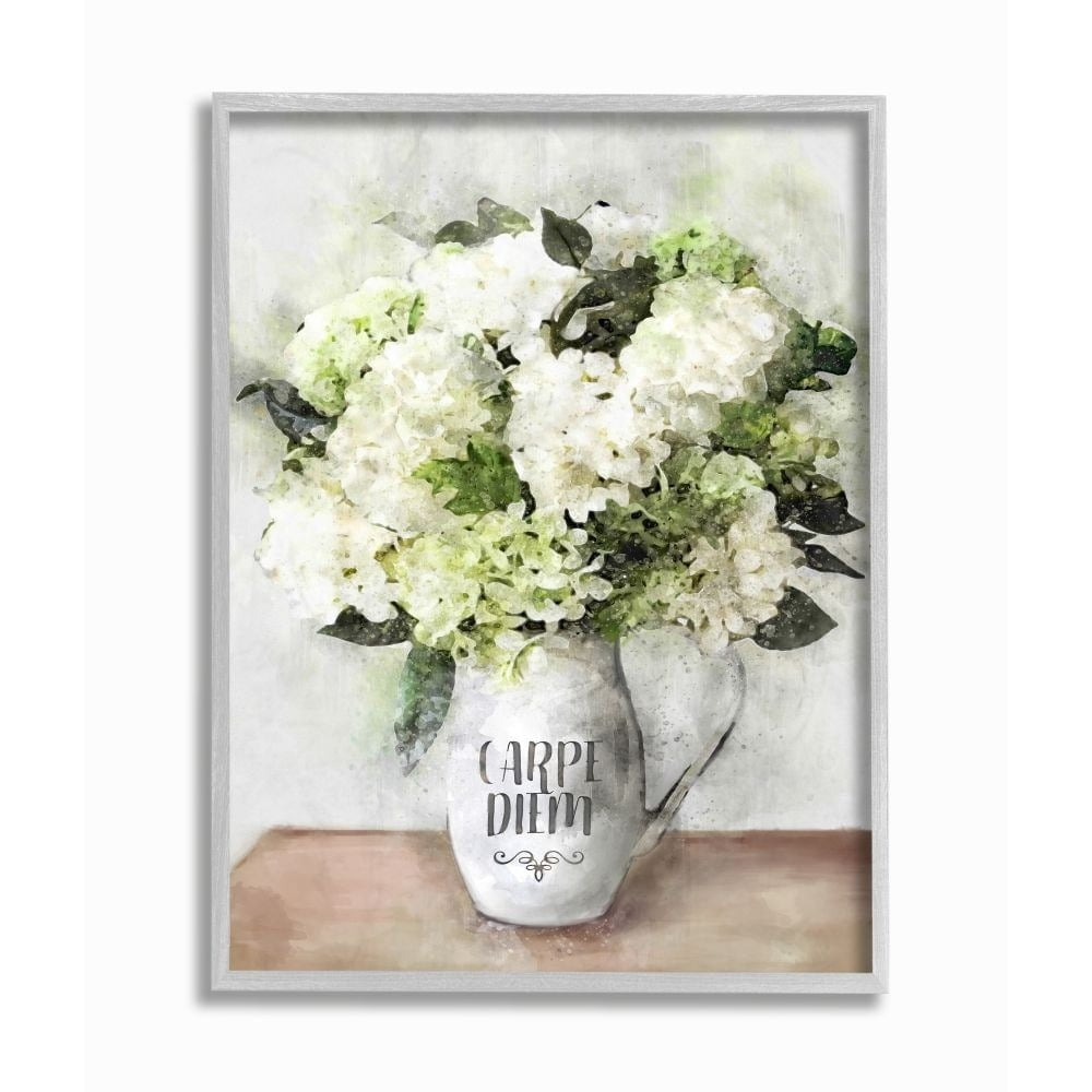 Stupell Industries Carpe Diem Motivation with White Hydrangea Bouquet Designed by Ziwei Li