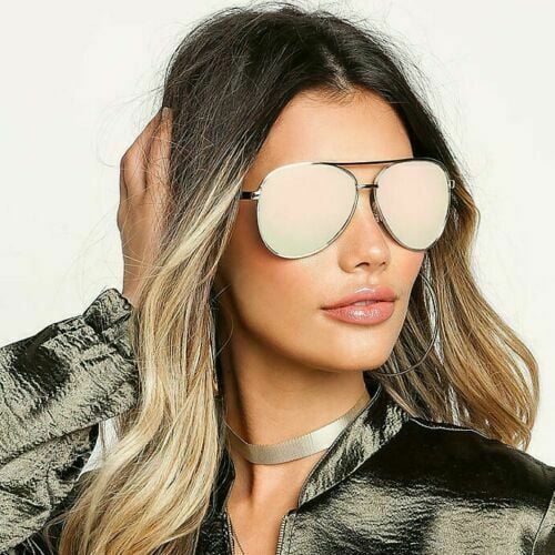 QUAY AUSTRALIA VIVIENNE AVIATOR SUNGLASSES IN POUCH SUNGLASSES GOLD//ROSE