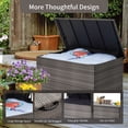 thumbnail image 3 of Ainfox Outdoor 120 Gallons Storage Deck Box with Waterproof Liner, Patio Wicker Rattan Bench Bin with Lid, Universal Wheels for Patio Furniture Pillows, Cushions, Gardening Tools(Gradient Grey), 3 of 9