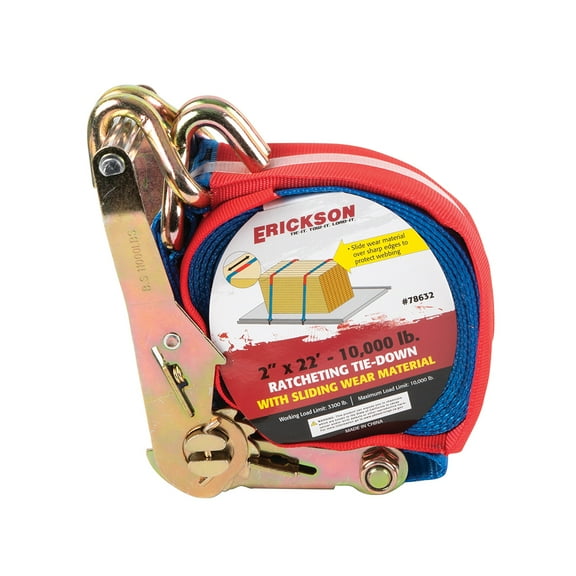 Erickson 2" X 22' Ratchet Strap W/ Sliding Wear Material 10,000 Lb