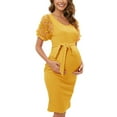 thumbnail image 2 of Women Maternity Dress Short Sleeve Casual A-Line Floral Stretch Midi Pregnant Dress with Belt, 2 of 7