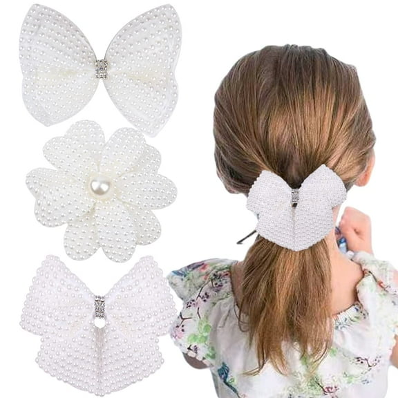 Pearl Hair Bows for Girls Rhinestone Bow Alligator Hair Clips Glitter Floral Bow Hairpins Holiday Hair Accessories for Women Party Gifts