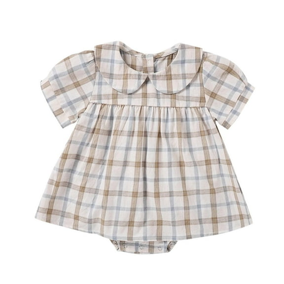 PINQI Cute Toddler Girls Sundress Baby Girls Plaid Short Bubble Sleeve Romper Dress Summer Outfit Clothes for 0 to 18 Months
