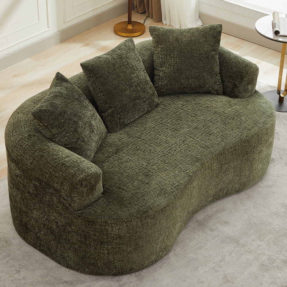 Curved Loveseat, Small Chenille Sofa with 3 Pillows, Deep Seat Couch for Apartment, Living Room, No Assembly Needed
