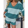 thumbnail image 5 of Women's Striped Oversized Sets Shirts Shorts for Summer Lounge Green S, 5 of 10