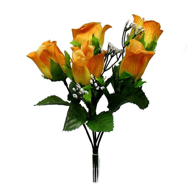 12&quot; Rose Bud Bushes 12 Set Artificial Yellow Color Silk