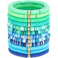 thumbnail image 1 of 12 pulseras de cuentas de arcilla Heishi de surfista, pulsera de cuentas apilables de arcilla polimérica, pulsera elástica de la amistad, 1 of 9
