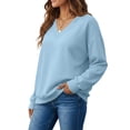 thumbnail image 6 of Oversized V Neck Long Sleeve Fleece Casual Pullover Sweatshirt for Women | Polyester Warm Autumn Layering Top, Daily Casual Weekend Outing Wear, Baggy Long Sleeve Pullover for Plus Size Women,M, 6 of 8