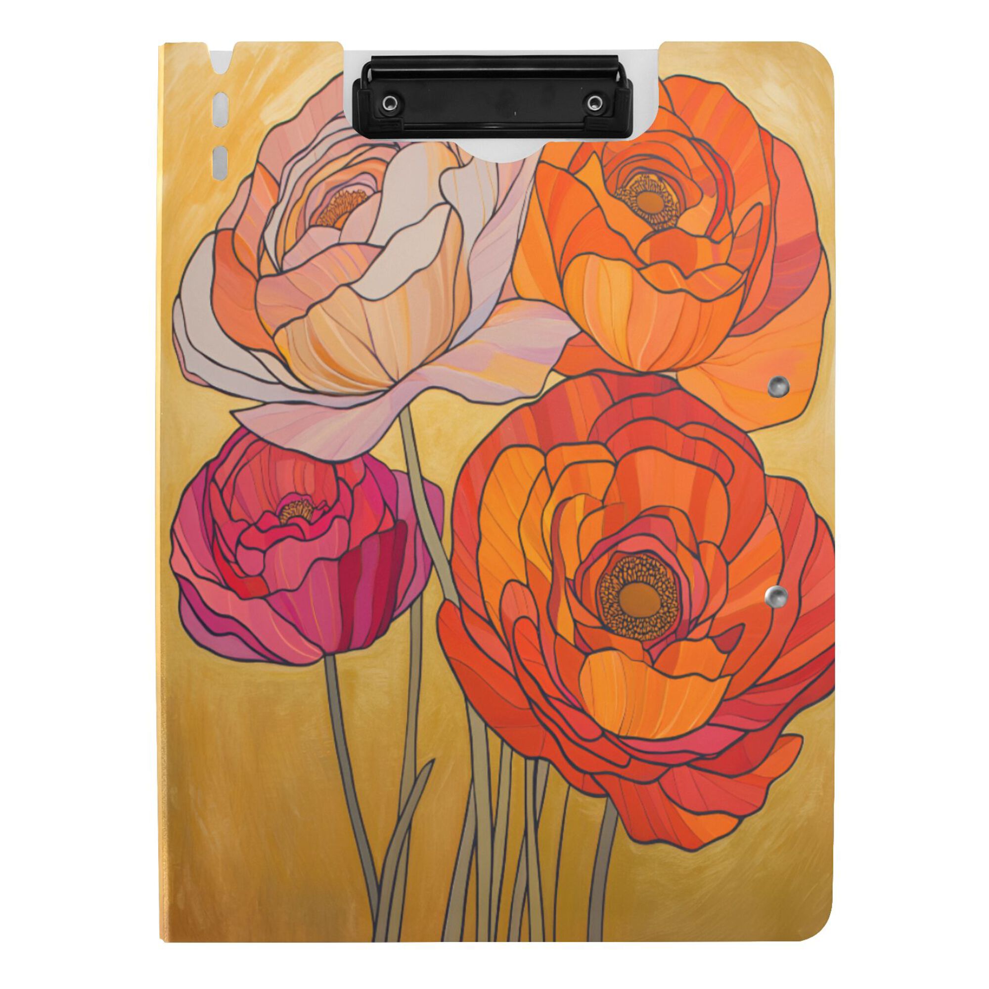 FORMRS A4 Clipboard Folder with Pen Holder Horizontal Foldable School Office Binder, Orange Abstract Floral