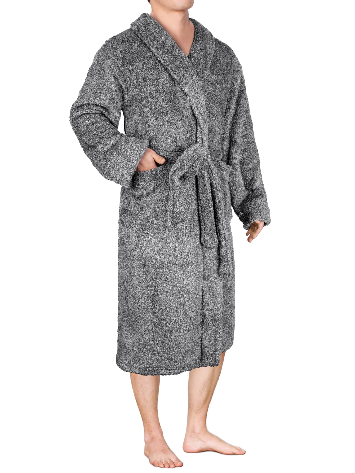 Fluffy Bath Robes For Men Plus Size Terry Cloth Plush Long Sleeve Shawl Collar Bathrobes Lightweight Sleepwear SPA Robe 