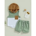 thumbnail image 4 of nvzhuang Infant Boys Summer Clothes Outfits Hooded Sleeveless Pocket Tank Tops and Shorts 2Pcs Suit, 4 of 9