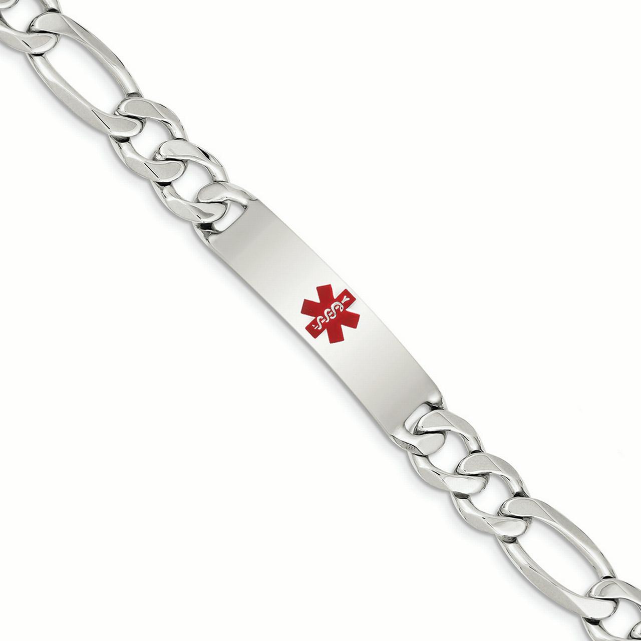 Bracelets Medical .925 Sterling Silver 11.00MM Red Enamel Medical