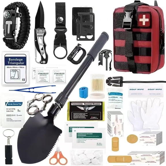 Multi-Function Outdoor Survival Kit Emergency First Aid Supplies Tactical Survival Tool Pouch for Hiking Camping Wilderness Adventure,B