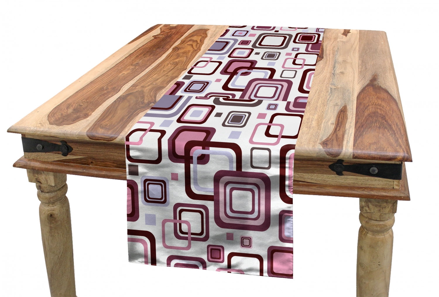 Geometric Table Runner, Big Small Squares Retro Pattern Geometric