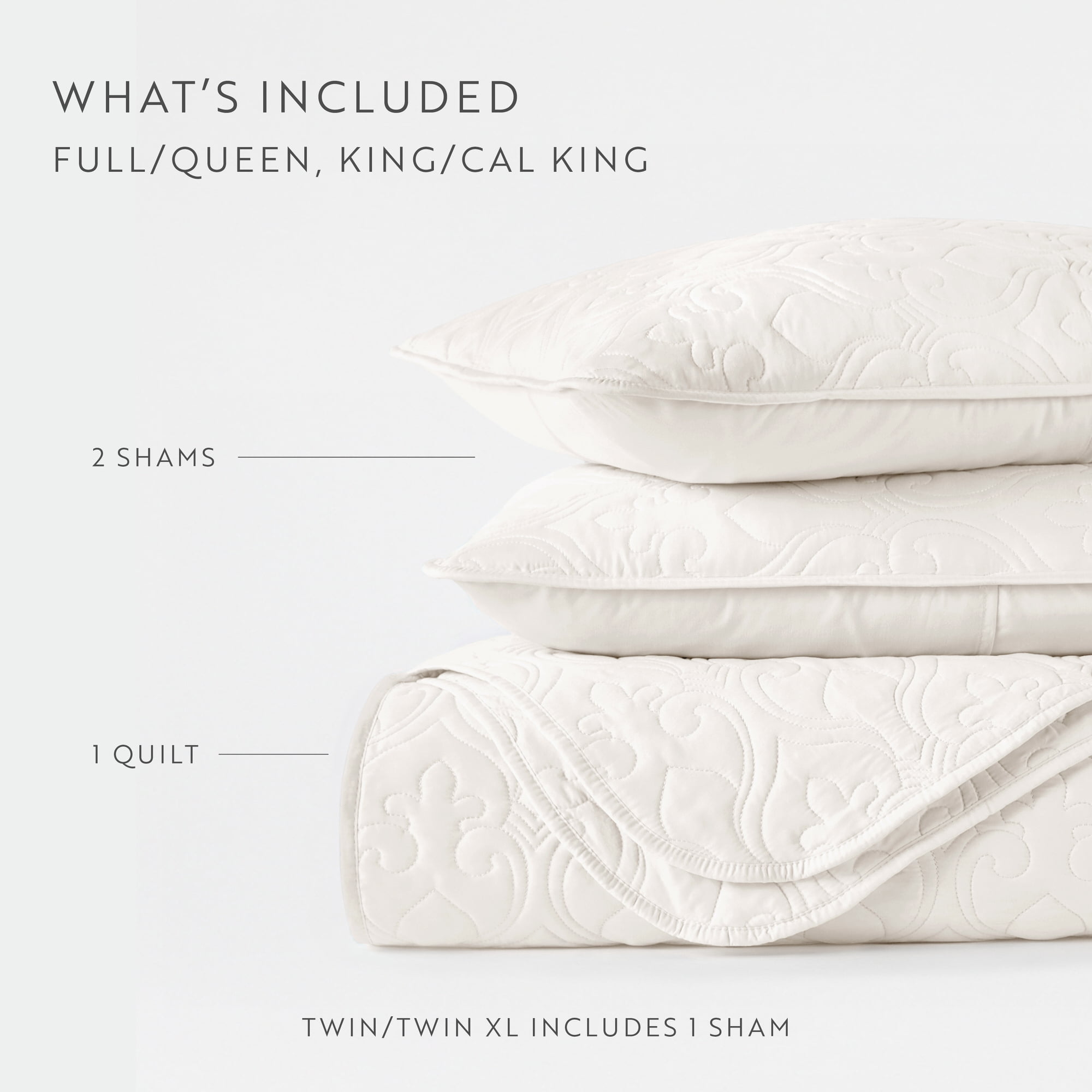 Lightweight Wrinkle Resistant Quilt Sets in Ivory Damask for Full/Queen Size Bedding by Comfort Canopy