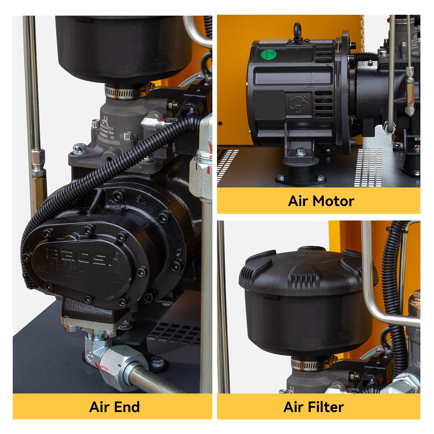 HPDAVV 208-230V Universal Variable Frequency Motor Rotary Screw Air Compressor - 10HP/7.5KW Single/Three-phase compatible - 39CFM@115PSI Base Mounted Commercial Air Compressed System