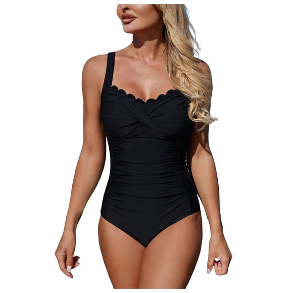 Yammkia Best Bathing Suits Women One Shoulder One Piece Swimsuit for Women Tummy Control Bathing Suits Modest Full Coverage Keyhole Swimwear(Black,L)
