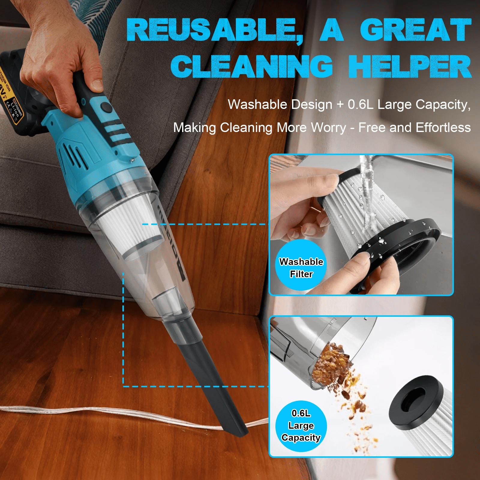 Gisam V4331 Cordless Vacuum Cleaner, Ultra-Lightweight,Multi-function Handheld Cleaner, with 3 Filter /LED lights, For Car, Home, Pet Hair/Carpet/Hard Floor