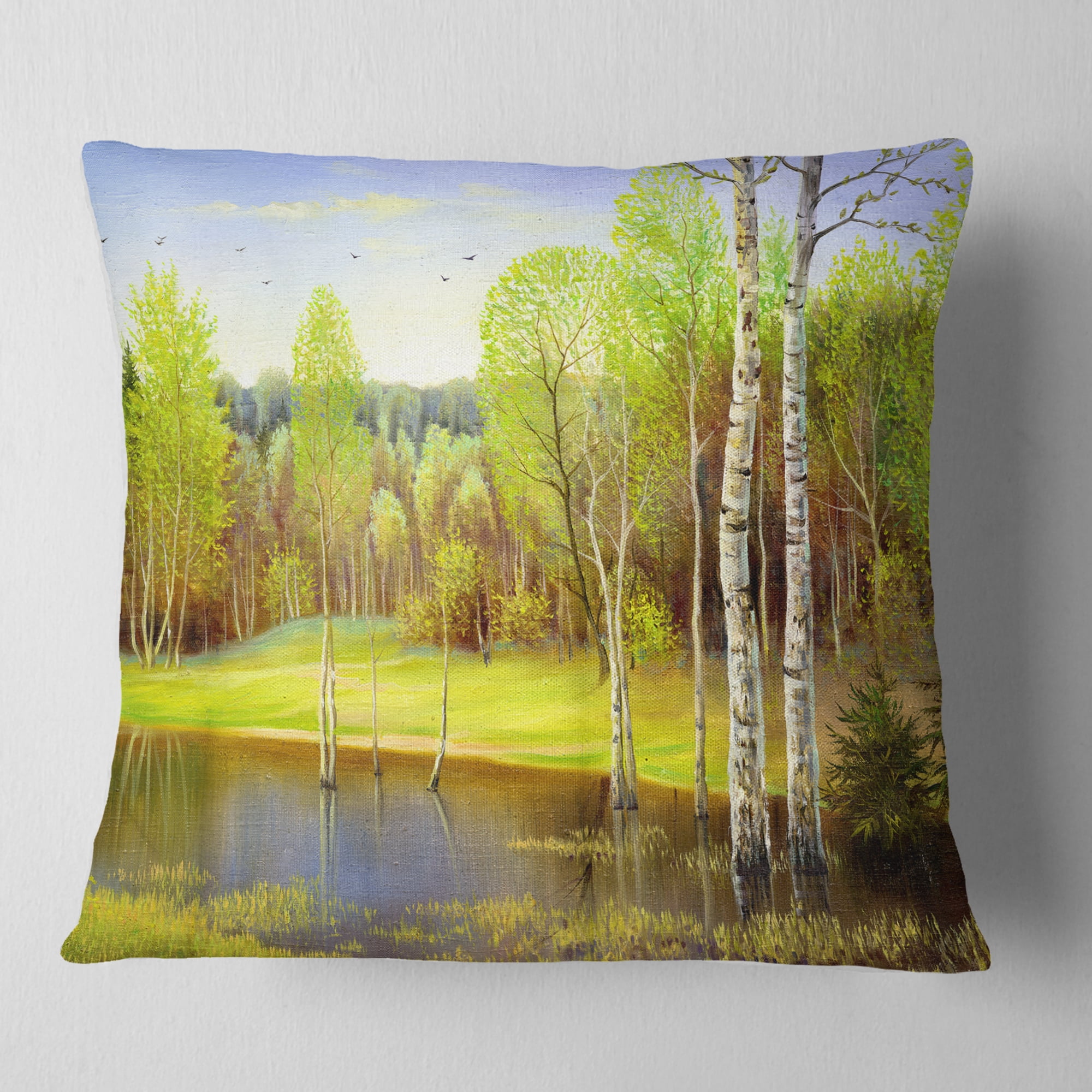 Designart Light Green Autumn - Landscape Printed Throw Pillow - 16x16