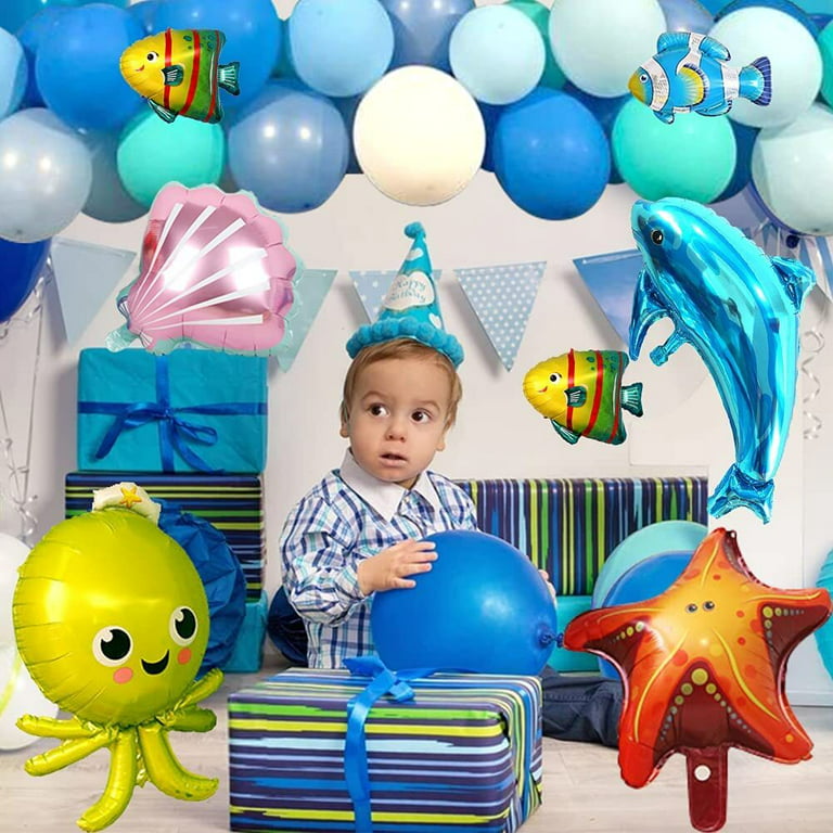 Ocean Animals Birthday Party Decorations for Boy,Blue Party Balloons  Garland Arch Kit Undersea Birthday Supplies with Marine Animals Dolphin  Starfish Fish Balloon for Boys Kids Baby Shower 