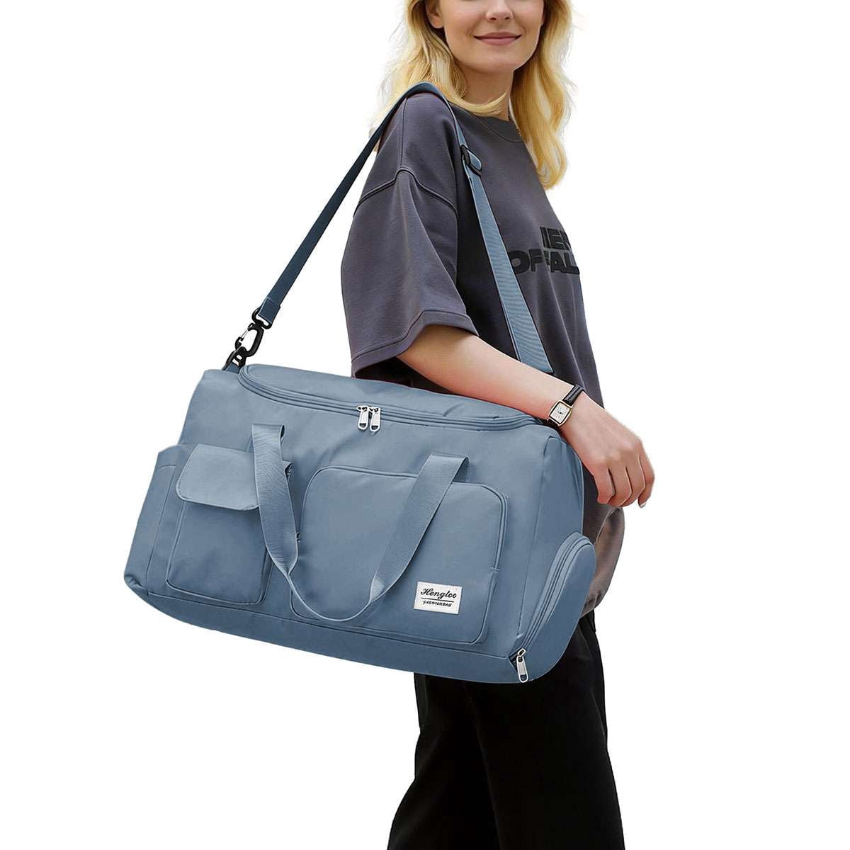 Spencer Gym Duffle Bag Backpack Waterproof Sports Duffel Bags Travel Weekender Bag for Men Women Overnight Bag with Shoes Compartment, Blue