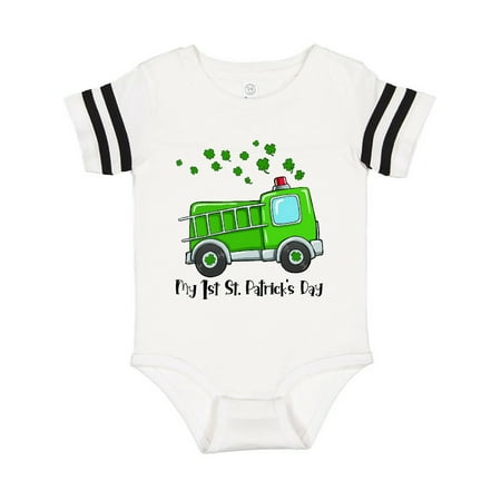 

Inktastic My 1st St. Patrick s Day Green Fire Truck with Clovers Gift Baby Boy or Baby Girl Bodysuit