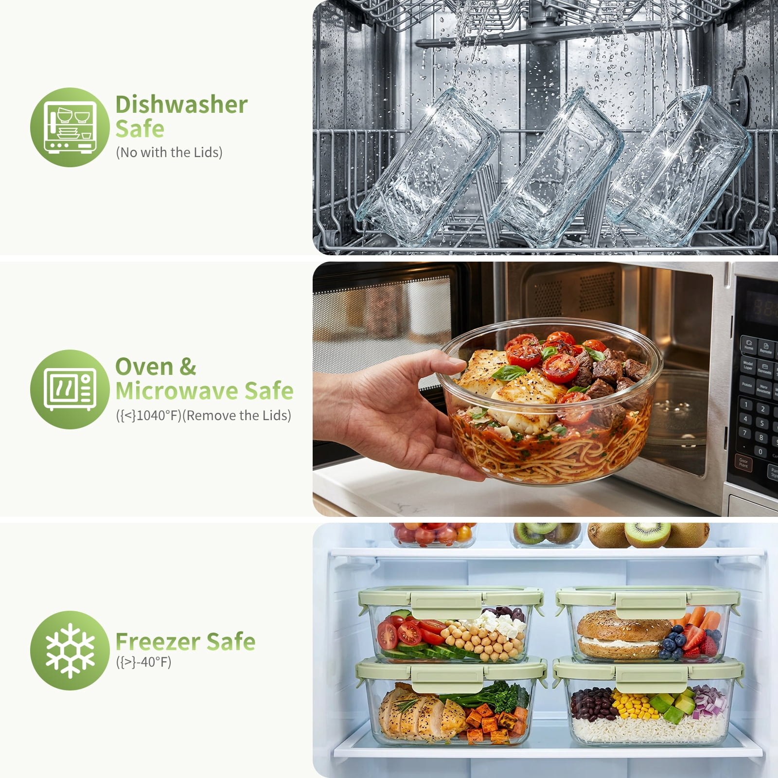 36 Pcs Glass Food Storage Containers with Tempered Lids Set, Borosilicate Oven-Safe(-4°F~950°F), Airtight Meal Prep Lunch Box Containers (18 Containers & 18 Lids), Green