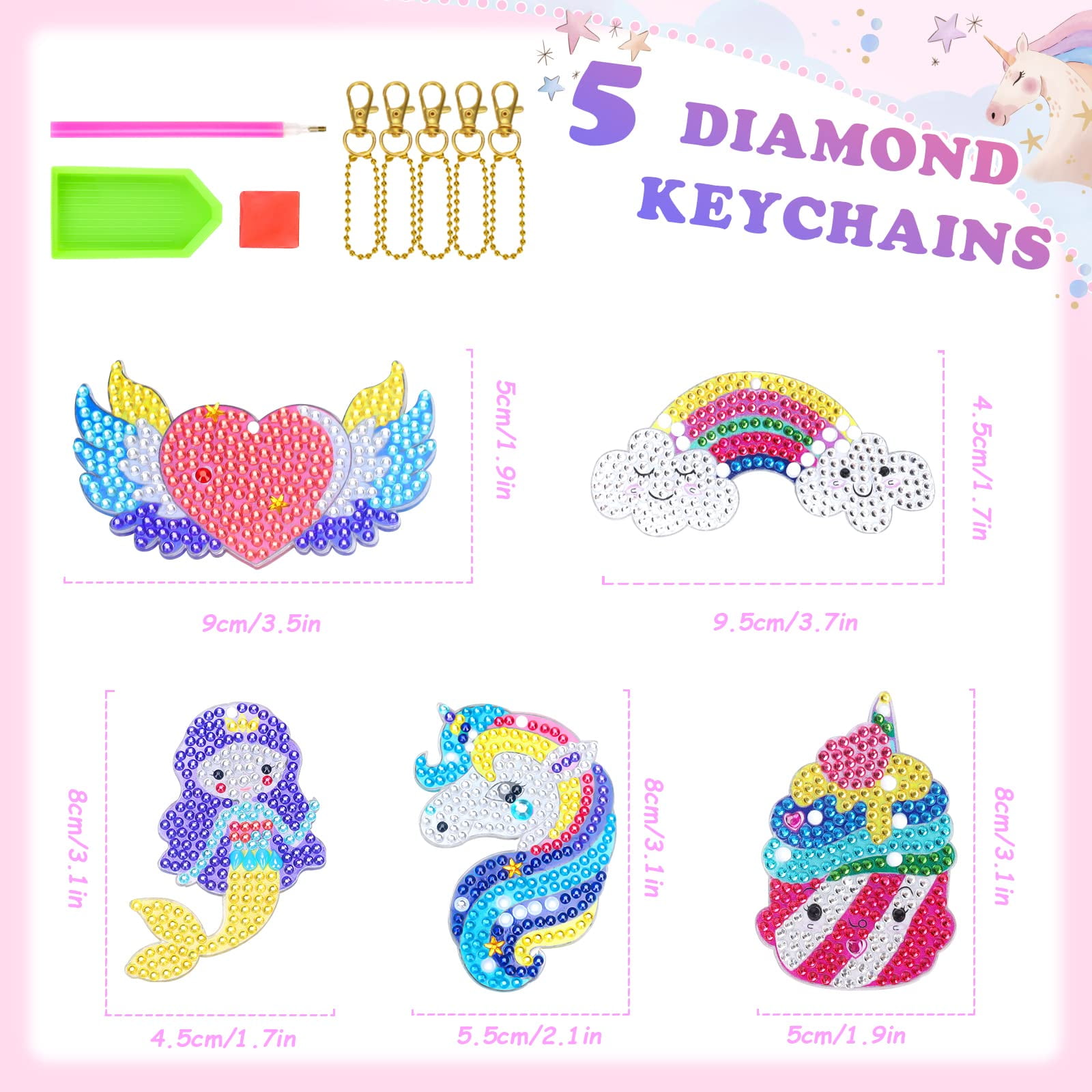 DIY Diamond Art Key Rings Unicorn Keychain Supplies Gift for Kids (PT2 –  everydayecrafts