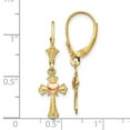 thumbnail image 2 of 9mm 10k Solid Gold Two-tone Love Heart Religious Faith Cross Leverback Earrings 32x9mm Wide Stud Earring for Women, 2 of 2
