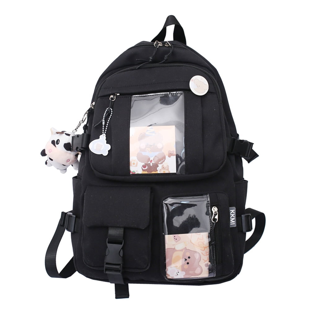 4Pcs Kawaii School Backpack Set,Cute Aesthetic Bear Canvas Bag,Handle  Shoulder Pencil Case Tote Pouch Lunch Crossbody. (Black) : :  Clothing, Shoes & Accessories