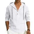 thumbnail image 5 of Yaoyar Men Lightweight Linen Blend Hoodie Shirt Long Sleeve V Neck Button Down Casual Pullover with Adjustable Drawstring, 5 of 9