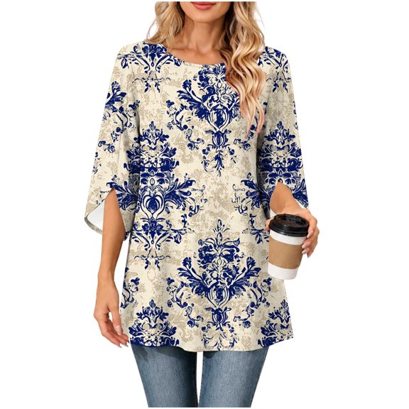 YuXingFu Going Out Tops for Women Summer Round Neck Circle Smocked for Winter Loose Fit Tees Tops Green S