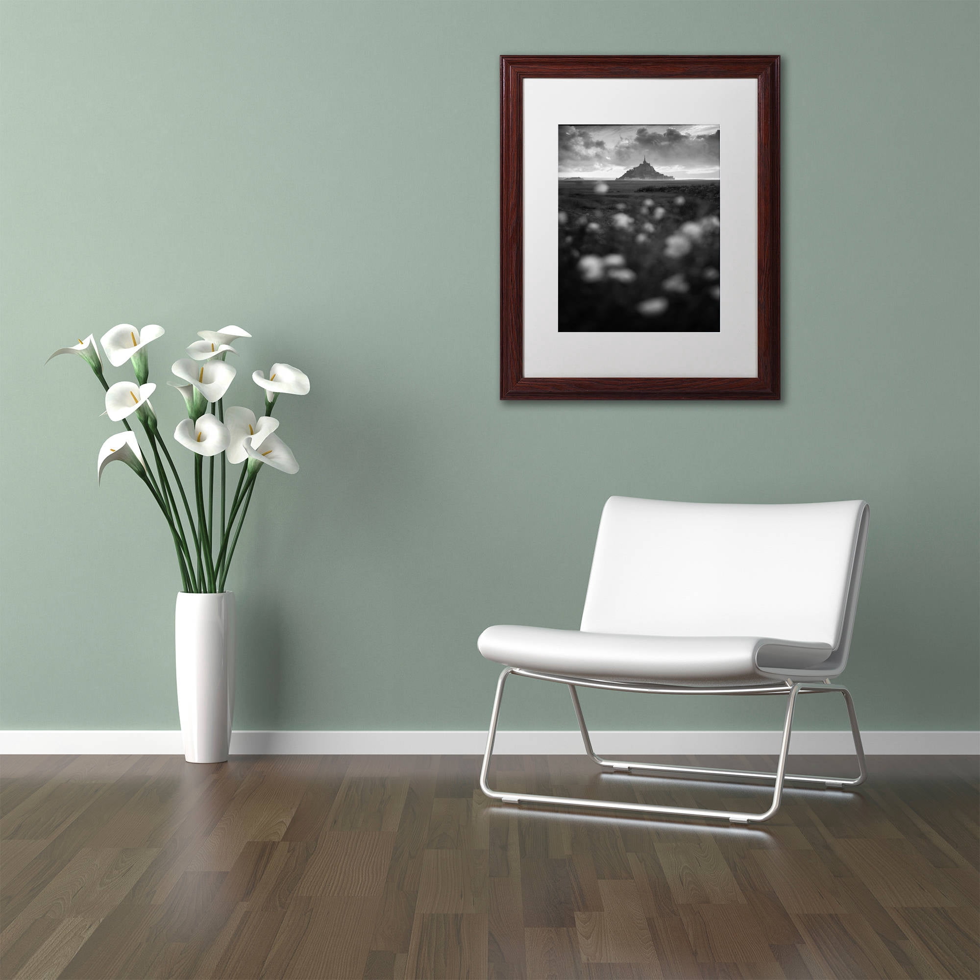 Trademark Fine Art "Mont Saint Michel" Canvas Art by Mathieu Rivrin, White Matte, Wood Frame
