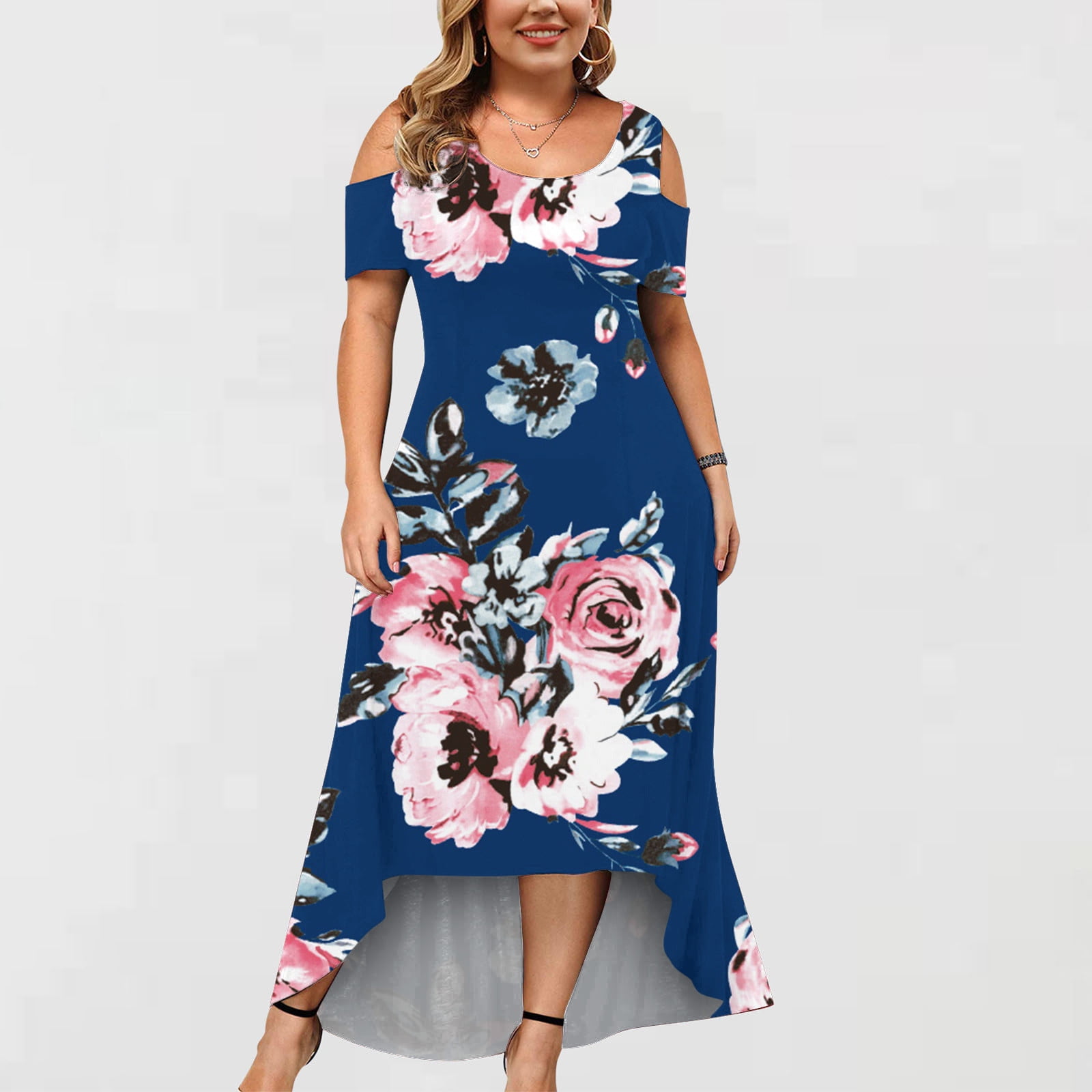 Puntoco Womens Clearance Plus Size Floral Dress Sexy Sleeveless Floral  Print Sling Belt Mini Dress Blue