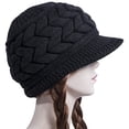 thumbnail image 5 of Holzkary Womens Winter Beret Hats Brimmed Thick Warm Cable‑Knit Woven Texture Elastic Soft Ear Protection Visor Beanie Hat Snow Ski Caps Chunky Soft Slouchy Cap Grey One Size, 5 of 5