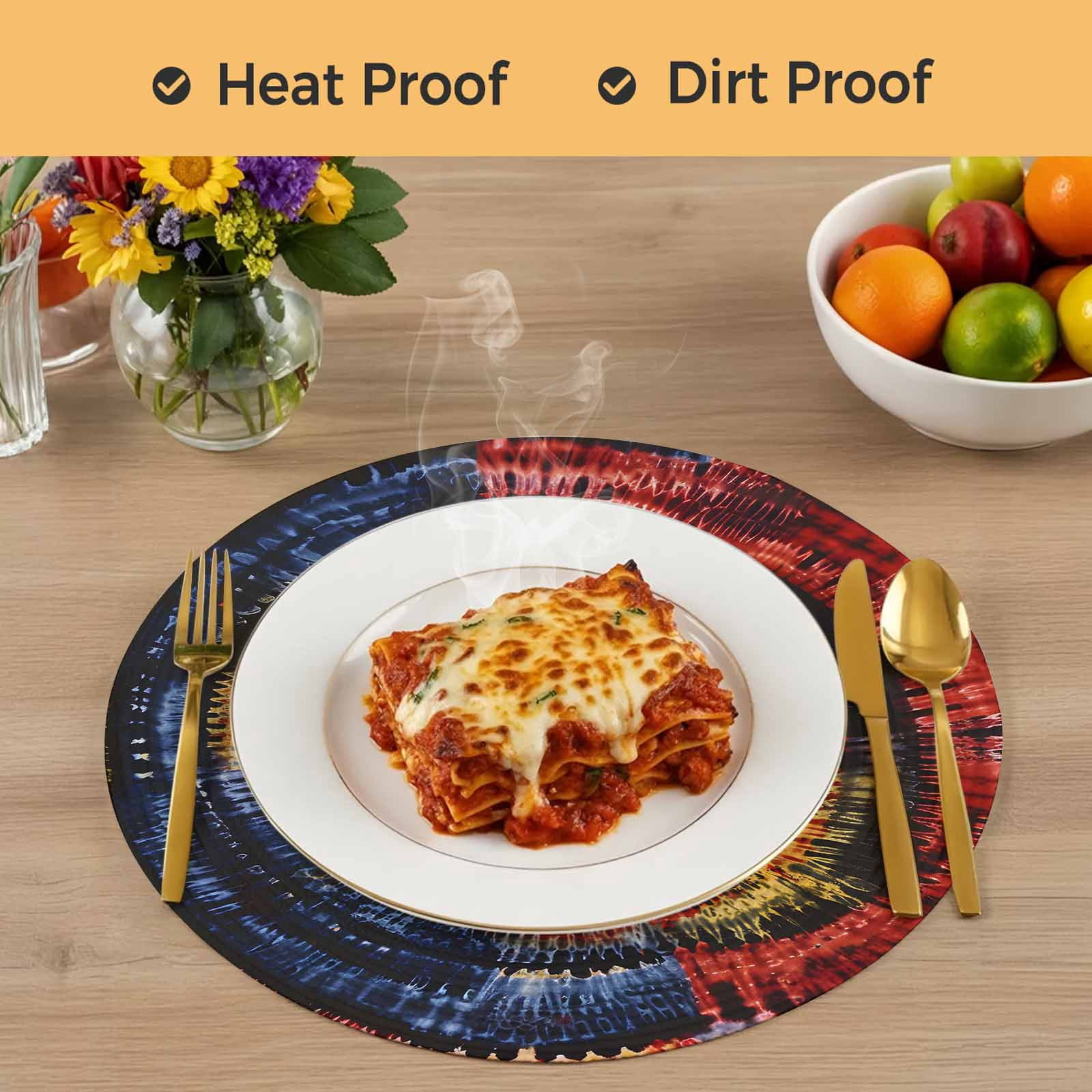 Red Yellow Blue Round Placemats Set of 8 Ethnic Geometric Art Modern Abstract Place Mats Indoor Woven Table Mats Washable Heat-Resistance Braided Dining Table Placemats for Kitchen Party 15 Inch