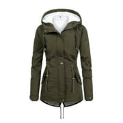 Parka Winter Coats for Women Warm Button Down Jackets Fuzzy Fleece Plush Zip Hooded Jacket Comfy Wool Coats with Pockets Pea Coats for Women