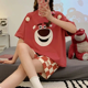 thumbnail image 1 of Pijamas a rayas de manga corta de verano para mujer, ropa holgada para el hogar con bonitos dibujos animados para primavera y otoño, 1 of 5