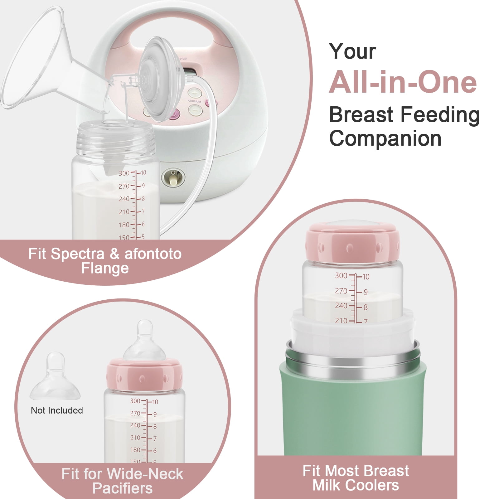 6PCS Breastmilk Storage Bottle for Momcozy Breast Milk Cooler, Wide-Neck Baby Bottles for Pumping Fit Spectra Flange, Spectra Collection Bottles for Fridge, Breastfeeding Essential, 10 oz